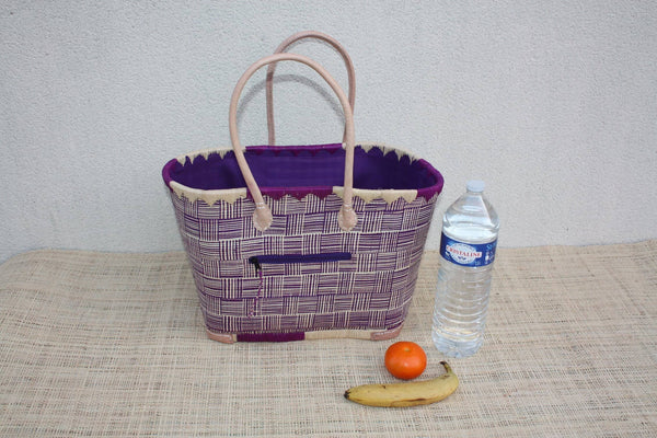 grand panier cabas naturel avec des anses longues en cuir