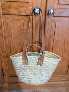 Petit Panier DOUBLES ANSES Cuir courtes longues Sac paille Cabas marchés courses plage