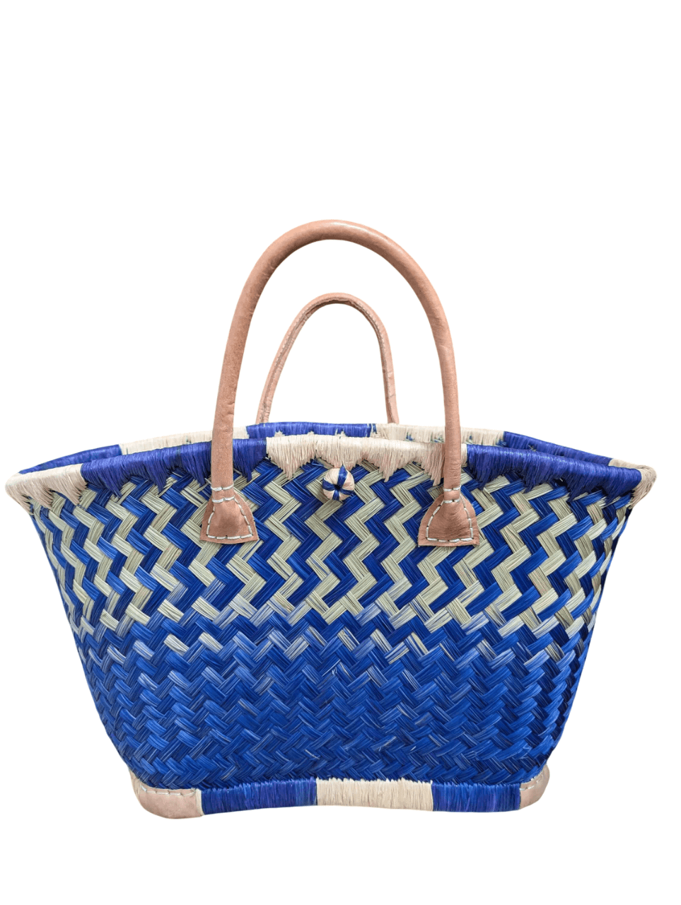 Panier à courses - ARTISANAL MADAGASCAR - Sac Cabas Naturel et Bleu - Tressé à la main - 3 tailles au choix - osier marché plage