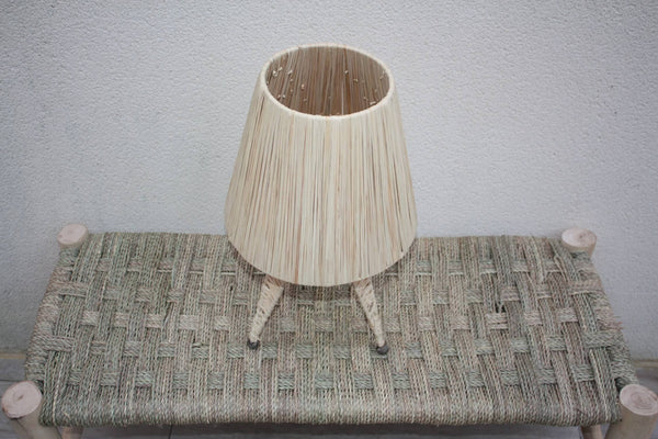 Grande Lampe de Chevet RAPHIA Trépied - osier rotin paille - Artisanale FAIT MAIN