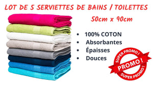 Set of 5 Hand Towels - 50x100cm - 100% Cotton -