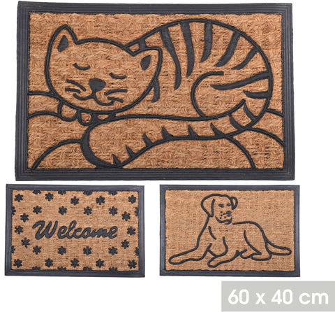 Tapis Paillasson d'entrée 40x60cm - Caoutchouc & Coco - Anti dérapant - CHIEN CHAT WELCOME