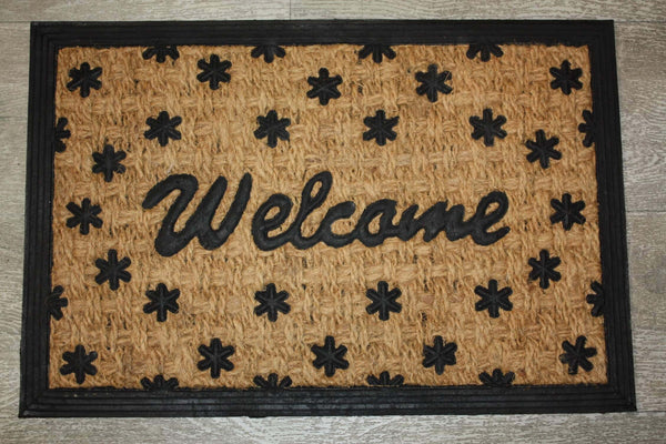 Tapis Paillasson d'entrée 40x60cm - Caoutchouc & Coco - Anti dérapant - CHIEN CHAT WELCOME