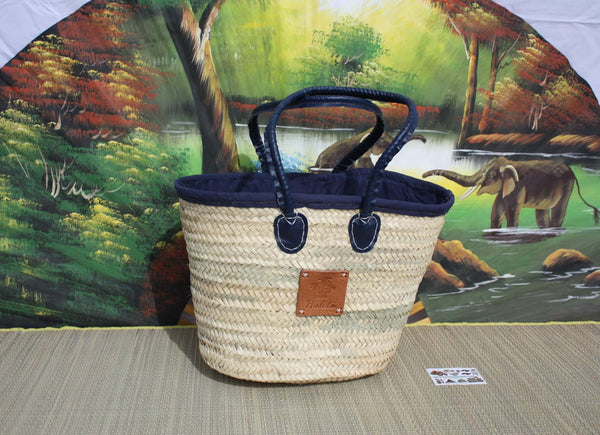 Set of 2 Shopping baskets with African fabric pouch - MEDIUM + LARGE XXL - Straw basket bag Market shopping basket Palm beach basket