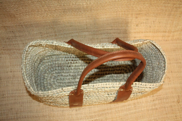 SUPERBE Panier en palmier - Anses Longues et contour cuir - Sac paille cabas osier rotin idéal courses, plage, marchés ...