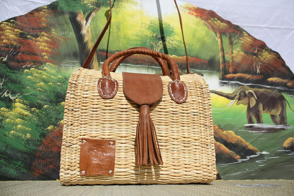 Panier Sac à Main Bandoulière - FERMETURE MAGNÉTIQUE - Naturel & Cuir - Huléti -
