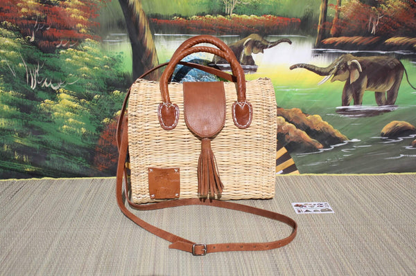 Panier Sac à Main Bandoulière - FERMETURE MAGNÉTIQUE - Naturel & Cuir - Huléti -