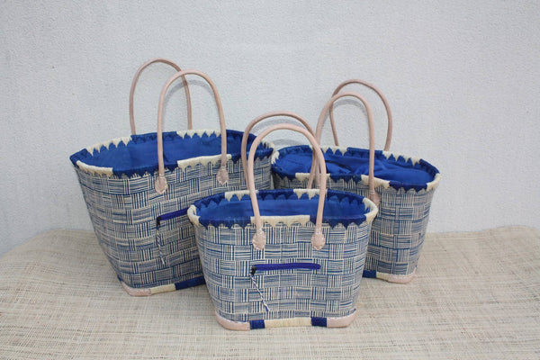 panier cabas bleu artisanal disponible en 3 tailles
