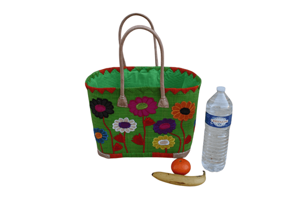 Sac cabas artisanal en raphia – Tressé à la main Panier brodé fleurs – Sac plage, marché, bohème