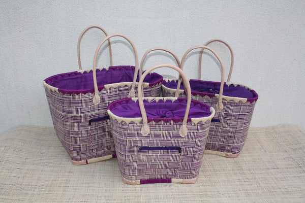 paniers cabas violet et naturel disponible en 3 tailles