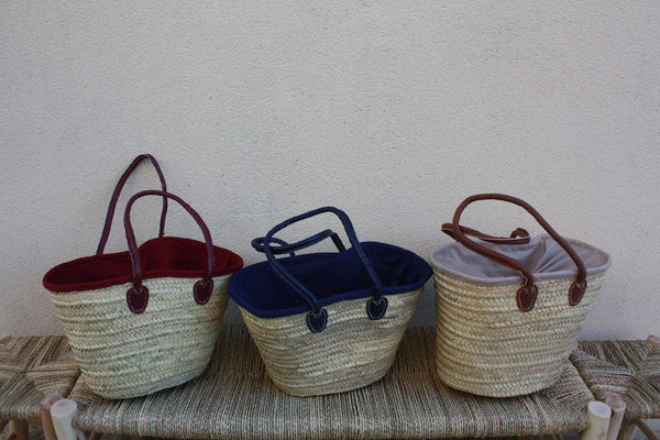 Sac Anses Longues avec tissu pochon - Panier paille Cabas marchés courses plage osier rotin palmier naturel