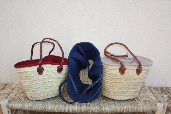 Sac Anses Longues avec tissu pochon - Panier paille Cabas marchés courses plage osier rotin palmier naturel