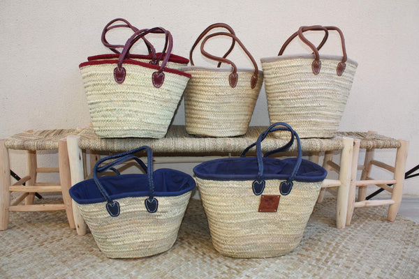 Petit ou Grand Sac avec tissu pochon - Panier Cabas ANSES LONGUES - 3 Couleurs & 2 Tailles au choix -