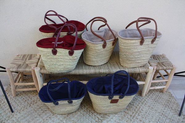 Petit ou Grand Sac avec tissu pochon - Panier Cabas ANSES LONGUES - 3 Couleurs & 2 Tailles au choix -