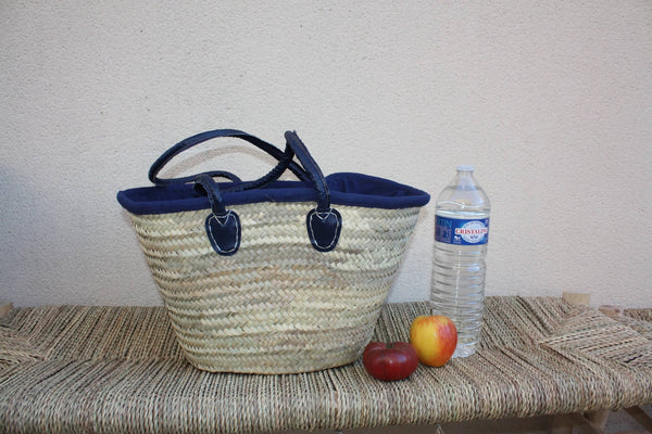 Sac Anses Longues avec tissu pochon - Panier paille Cabas marchés courses plage osier rotin palmier naturel