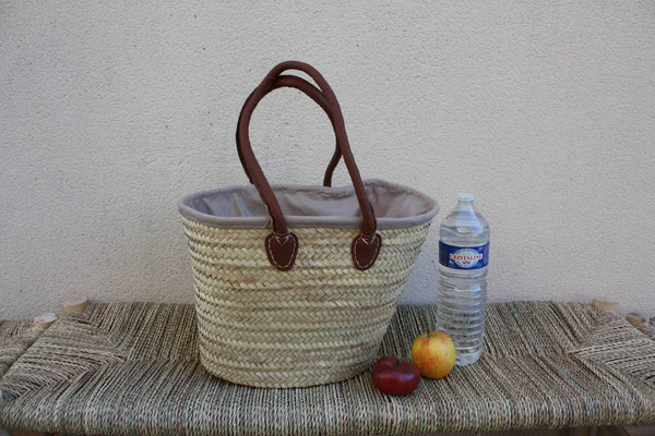 Sac Anses Longues avec tissu pochon - Panier paille Cabas marchés courses plage osier rotin palmier naturel