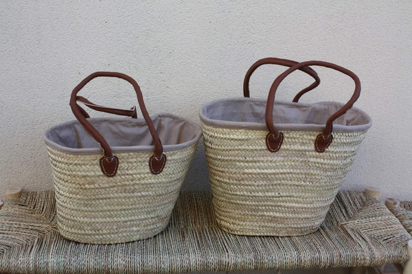 Lot de 2 Paniers à courses avec pochon tissu africain - MOYEN + GRAND XXL - Sac paille Cabas marchés Panier courses plage palmier