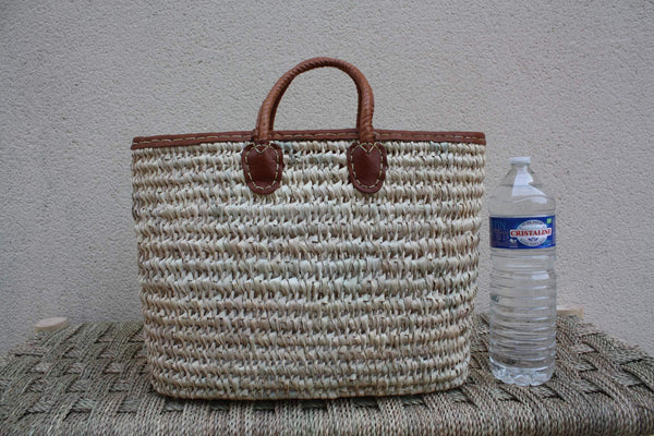 Grand Panier à courses Ovale - Sac Plage Cabas courses marchés - Tressé en Palmier Blanc