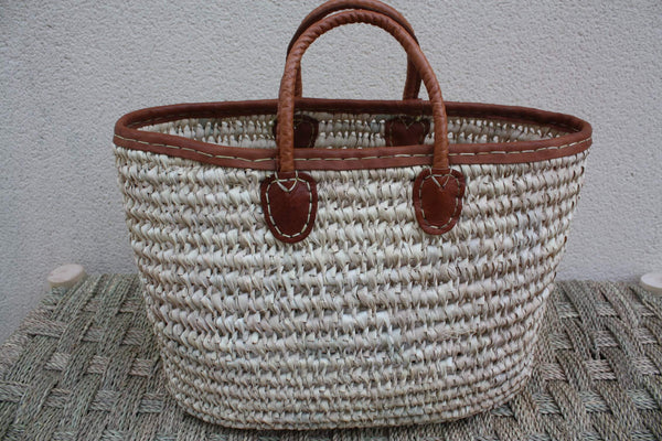 Grand Panier à courses Ovale - Sac Plage Cabas courses marchés - Tressé en Palmier Blanc