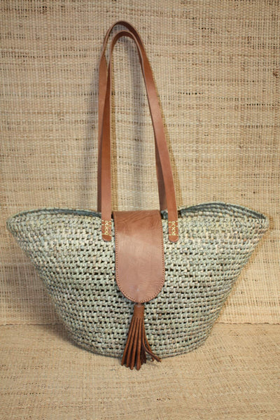 Panier avec Rabat + Anses Longues Cuir Naturel - Sac Paille Plage été Cabas marchés courses