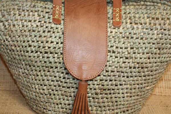 Panier avec Rabat + Anses Longues Cuir Naturel - Sac Paille Plage été Cabas marchés courses