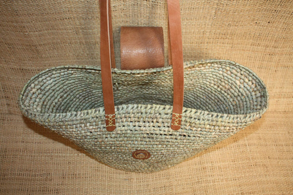 Panier avec Rabat + Anses Longues Cuir Naturel - Sac Paille Plage été Cabas marchés courses