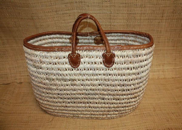 Grand Panier à courses Ovale - Sac Plage Cabas courses marchés - Tressé en Palmier Blanc