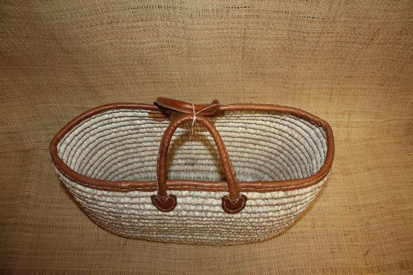 Grand Panier à courses Ovale - Sac Plage Cabas courses marchés - Tressé en Palmier Blanc