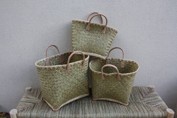 Paniers à courses de Madagascar - MOYEN & GRAND - Sac Panier paille Cabas marchés courses plage palmier naturel