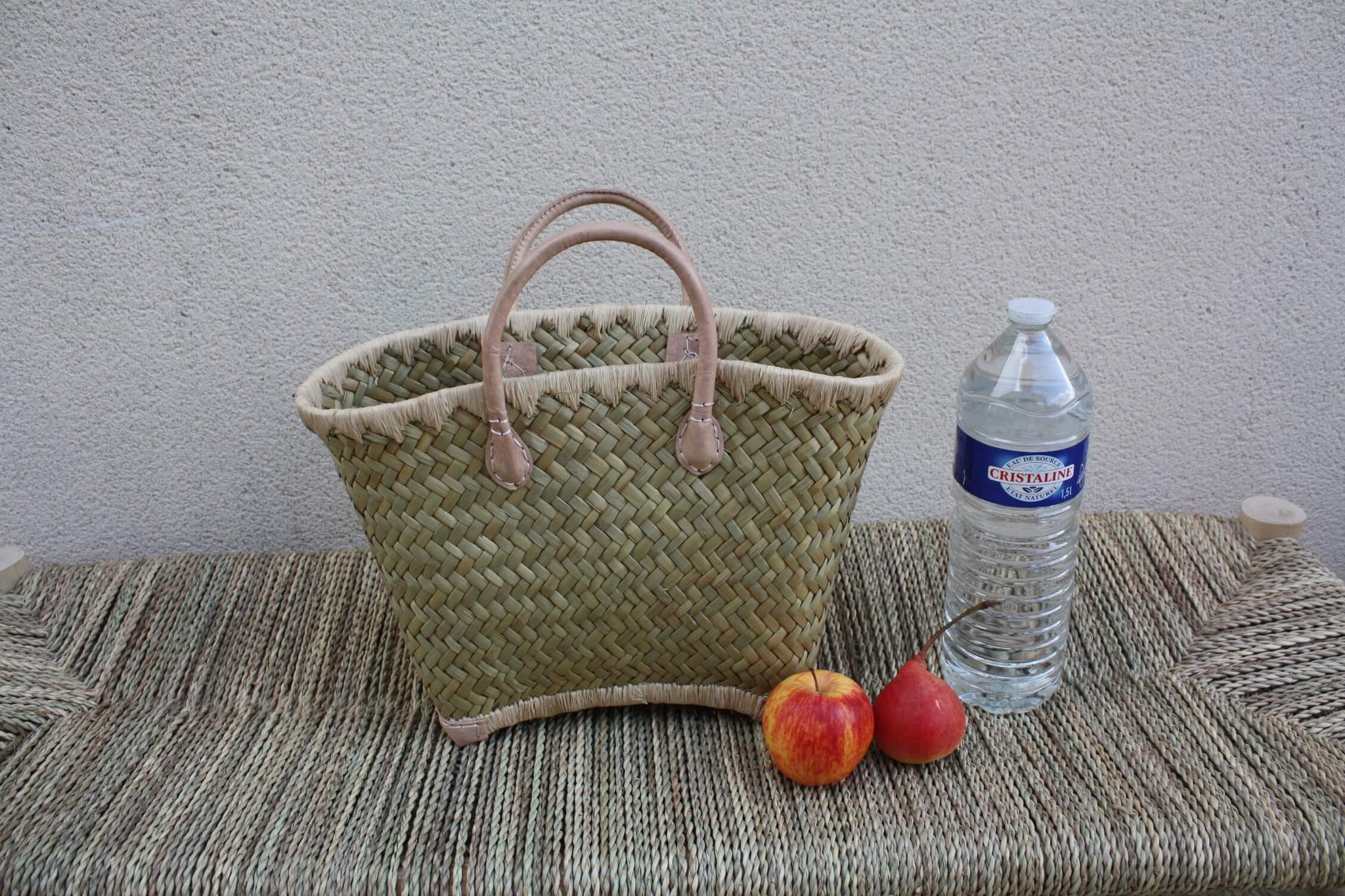 Paniers à courses de Madagascar - Cabas marchés Sac paille plage anses cuir naturel - 3 TAILLES -