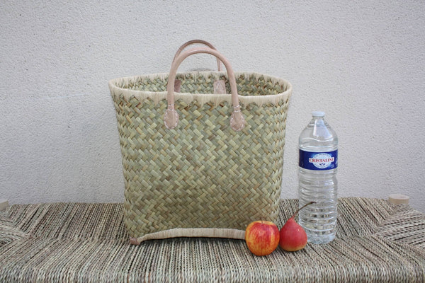 Paniers à courses de Madagascar - Cabas marchés Sac paille plage anses cuir naturel - 3 TAILLES -