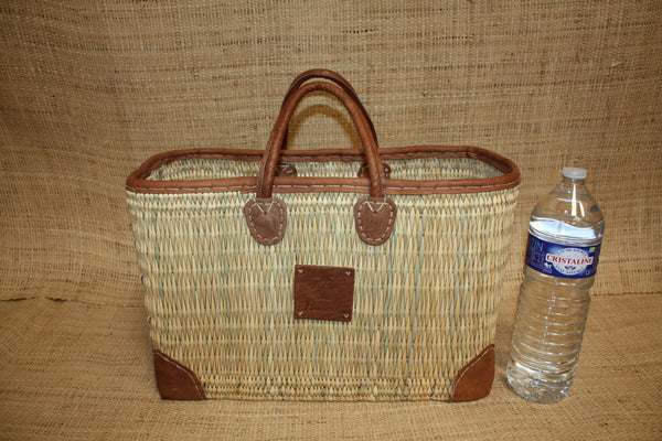 Superbe Panier en Osier avec Renforts en Cuir ! Courses, Marché, Plage...