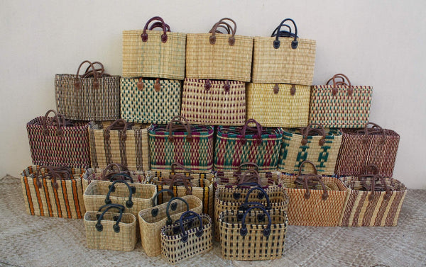 Panier Solide en Osier - Cabas de marché / courses ou sac paille plage - Tressé à la Main - 3 TAILLES - rotin jonc marocain fond plat