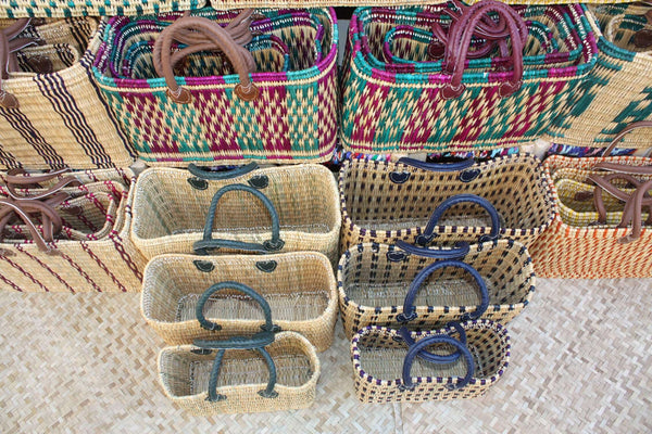 Panier Solide en Osier - Cabas de marché / courses ou sac paille plage - Tressé à la Main - 3 TAILLES - rotin jonc marocain fond plat