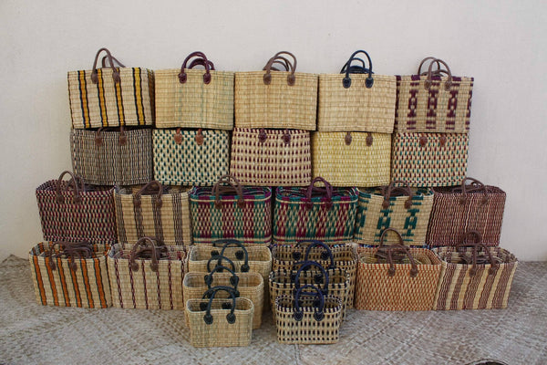 Panier Solide en Osier - Cabas de marché / courses ou sac paille plage - Tressé à la Main - 3 TAILLES - rotin jonc marocain fond plat