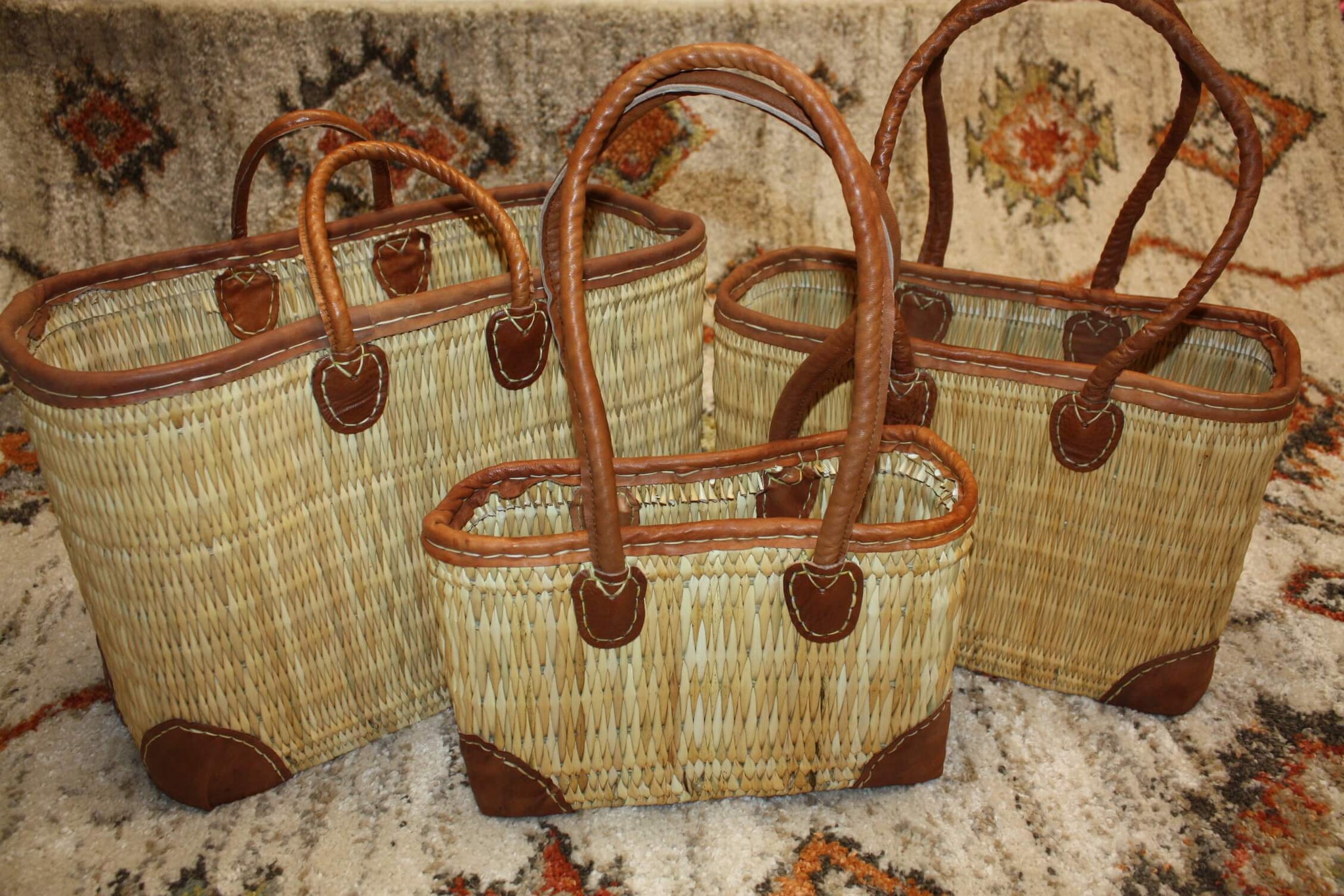 Panier Cabas En Jonc Tressé Bleu Marine - Sac Fait Main Pour Marché, Plage - Neuf