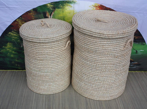 Coffre de rangement - 5 Tailles - Malle tressée en RAPHIA - Bac Corbeille avec couvercle - Paille Rotin Osier