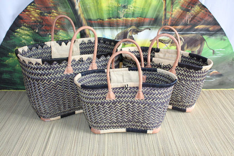 Baskets colored tote bags hand woven Madagascar leather handles BOUTIQUE HULETI