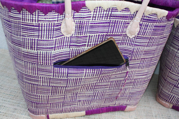 panier de Madagascar artisanal avec poche zippé extérieure