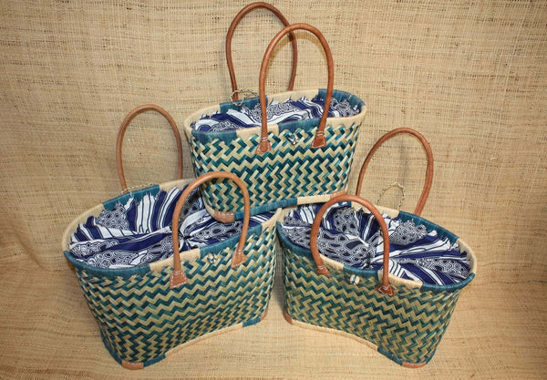 Panier en Aravola - Cabas Sac Anses Longues courses marché plage - 3 TAILLES - Tissu Africain