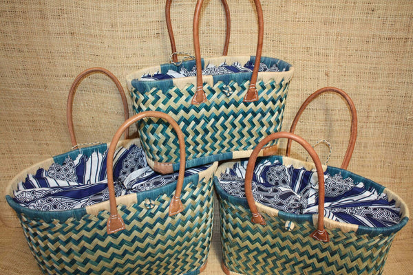 Panier en Aravola - Cabas Sac Anses Longues courses marché plage - 3 TAILLES - Tissu Africain