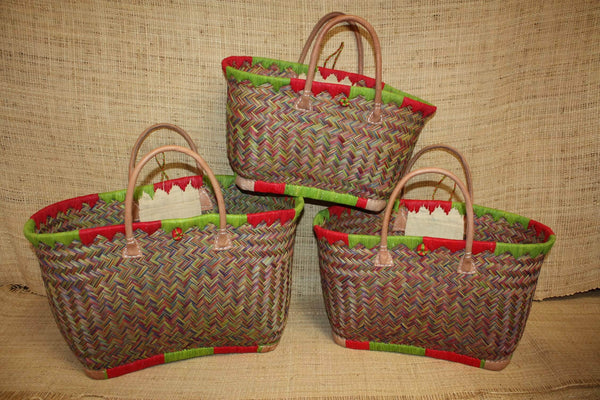 Panier coloré de Madagascar - Sac cabas de course - 3 tailles - Mélange 3 couleurs - marché, plage, shopping