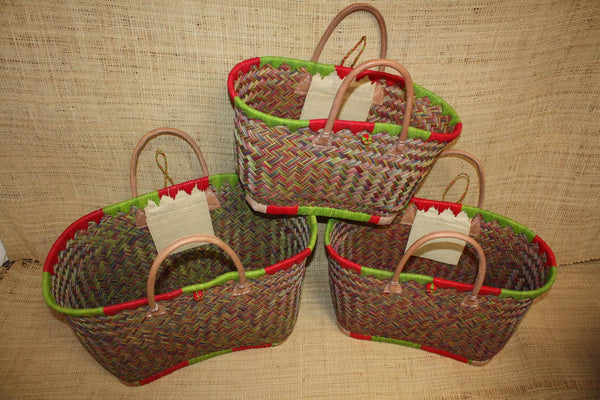 Panier coloré de Madagascar - Sac cabas de course - 3 tailles - Mélange 3 couleurs - marché, plage, shopping