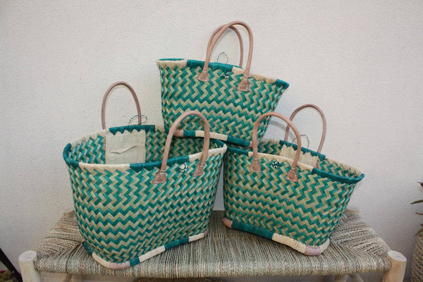 Panier Vert Turquoise de MADAGASCAR - 3 tailles - Sac Cabas - courses , marchés , plage ...