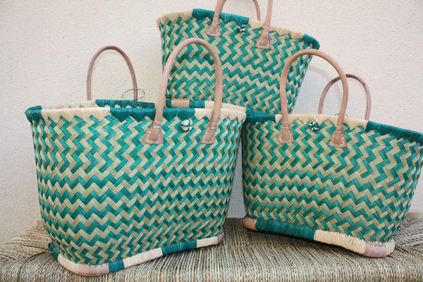 Panier Vert Turquoise de MADAGASCAR - 3 tailles - Sac Cabas - courses , marchés , plage ...