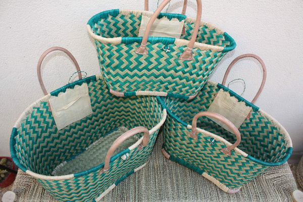 Panier Vert Turquoise de MADAGASCAR - 3 tailles - Sac Cabas - courses , marchés , plage ...