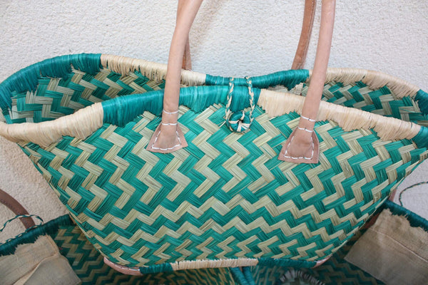 Panier Vert Turquoise de MADAGASCAR - 3 tailles - Sac Cabas - courses , marchés , plage ...
