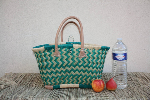 BEAU Panier Turquoise XXL de MADAGASCAR - 3 tailles - Sac Cabas - courses , marchés , plage ...