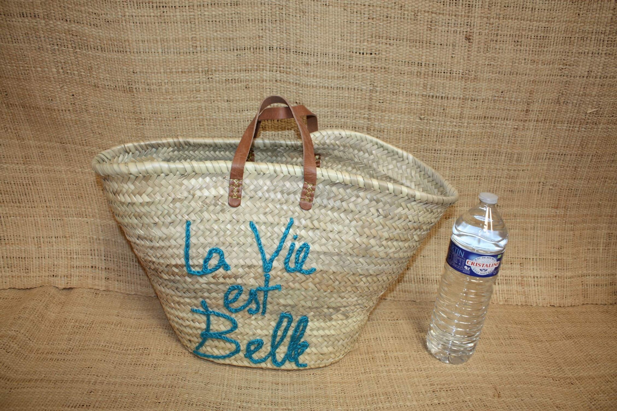 Panier personnalisé LA VIE EST BELLE - Cabas de marché, sac de plage, 100% Naturel