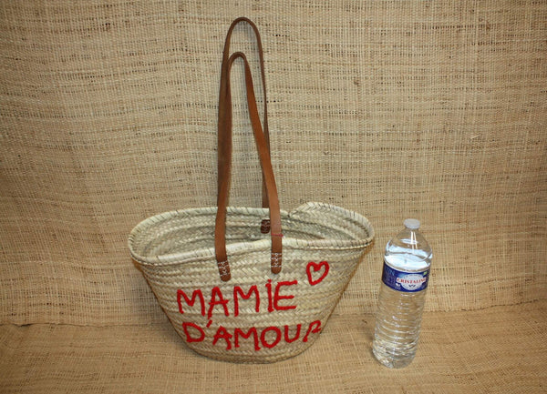 Panier personnalisé MAMIE D'AMOUR - Cabas de marché, sac de plage, 100% Naturel